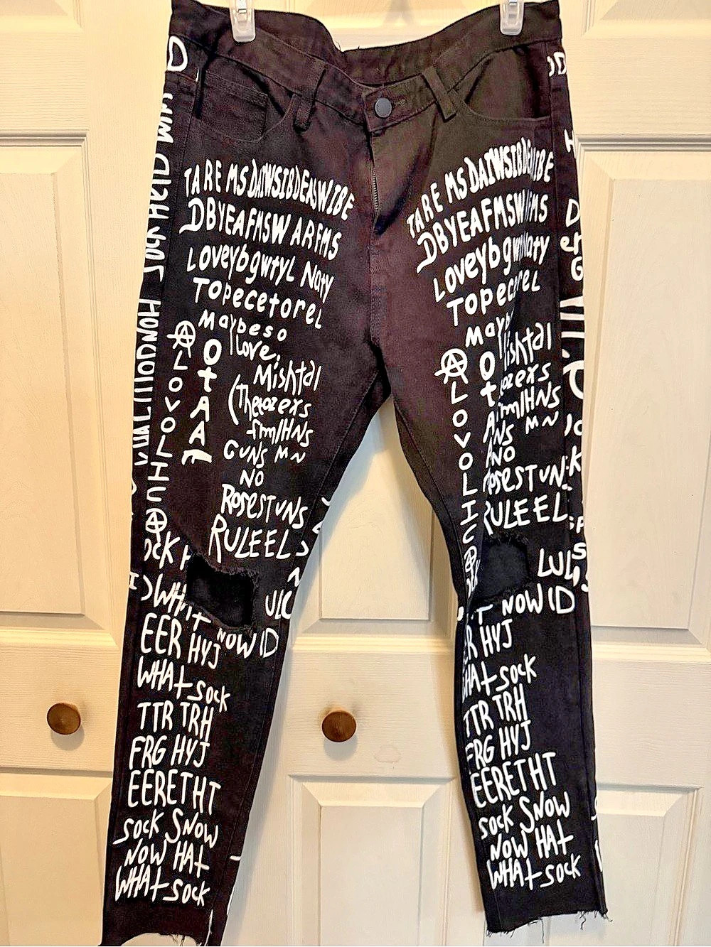 American Bazi black graphic Jeans with ripped knees